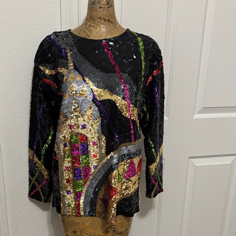 Cedars 80s vintage black sequin blouse New York City Chrysler Building M party
